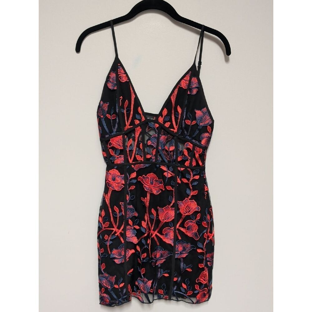 Tobi Black Slip with Red & Purple Floral Accent